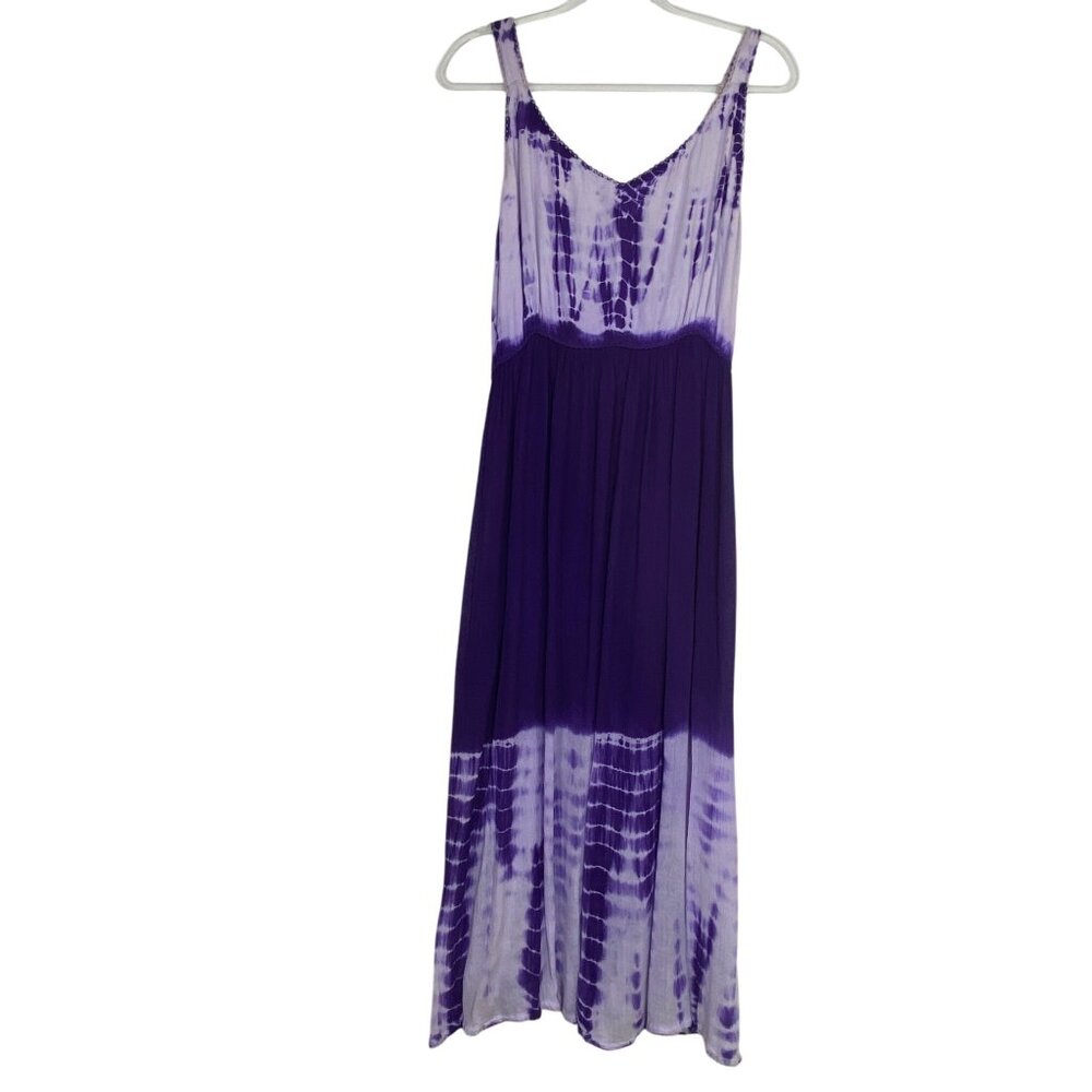 Purple & White Tie-Dye Maxi Dress Flowy Hippie Boho‎ Sundress Sexy One size Cute